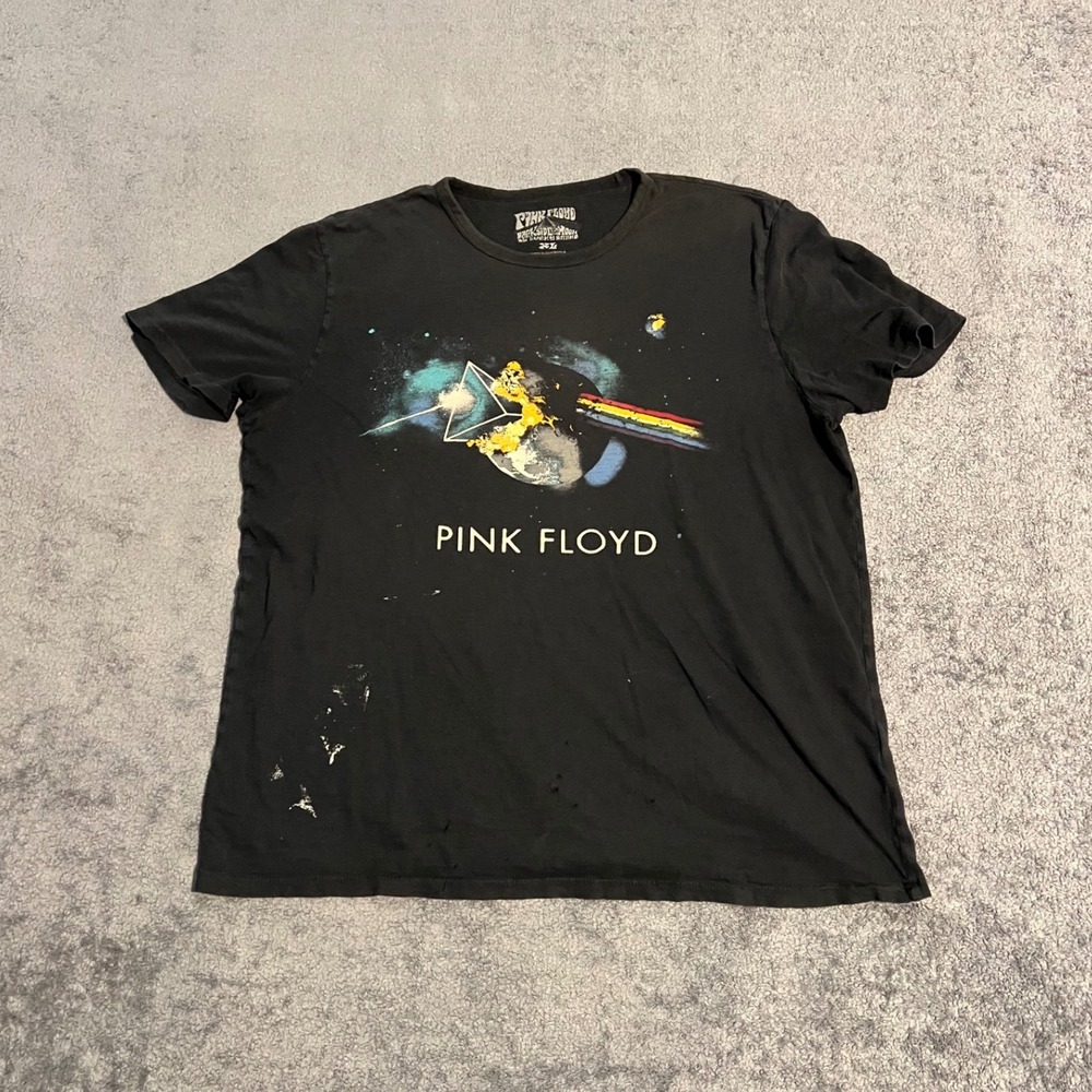 Y2K Distressed Lucky Brand Pink Floyd Dark Side of the Moon Shirt XL Black